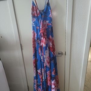 NWT Lulu's Always There For Me Blue Floral Print Wrap Maxi Dress Women's Size XS